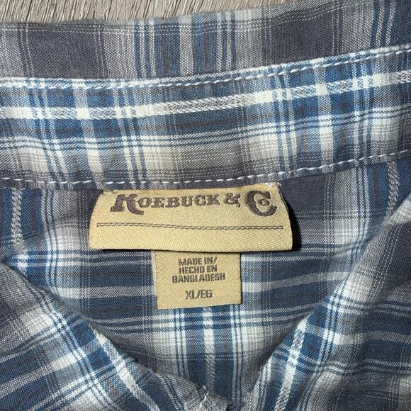 Roebuck & Co Mens XL Blue Gray Plaid Western Pearl Snap Shirt 100% Cotton - Picture 3 of 11